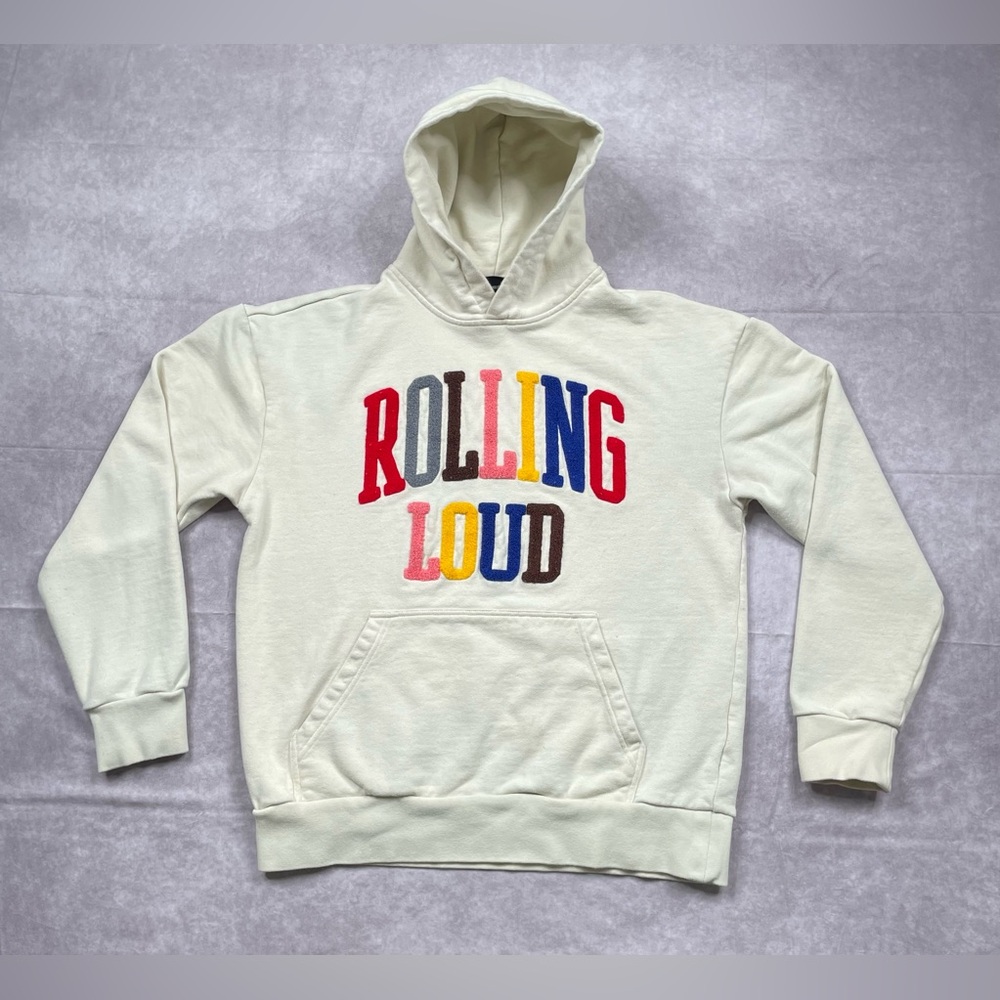 Rolling Loud Festival Hoodie Adult M Cream Multi Chenille Sweatshirt Spellout